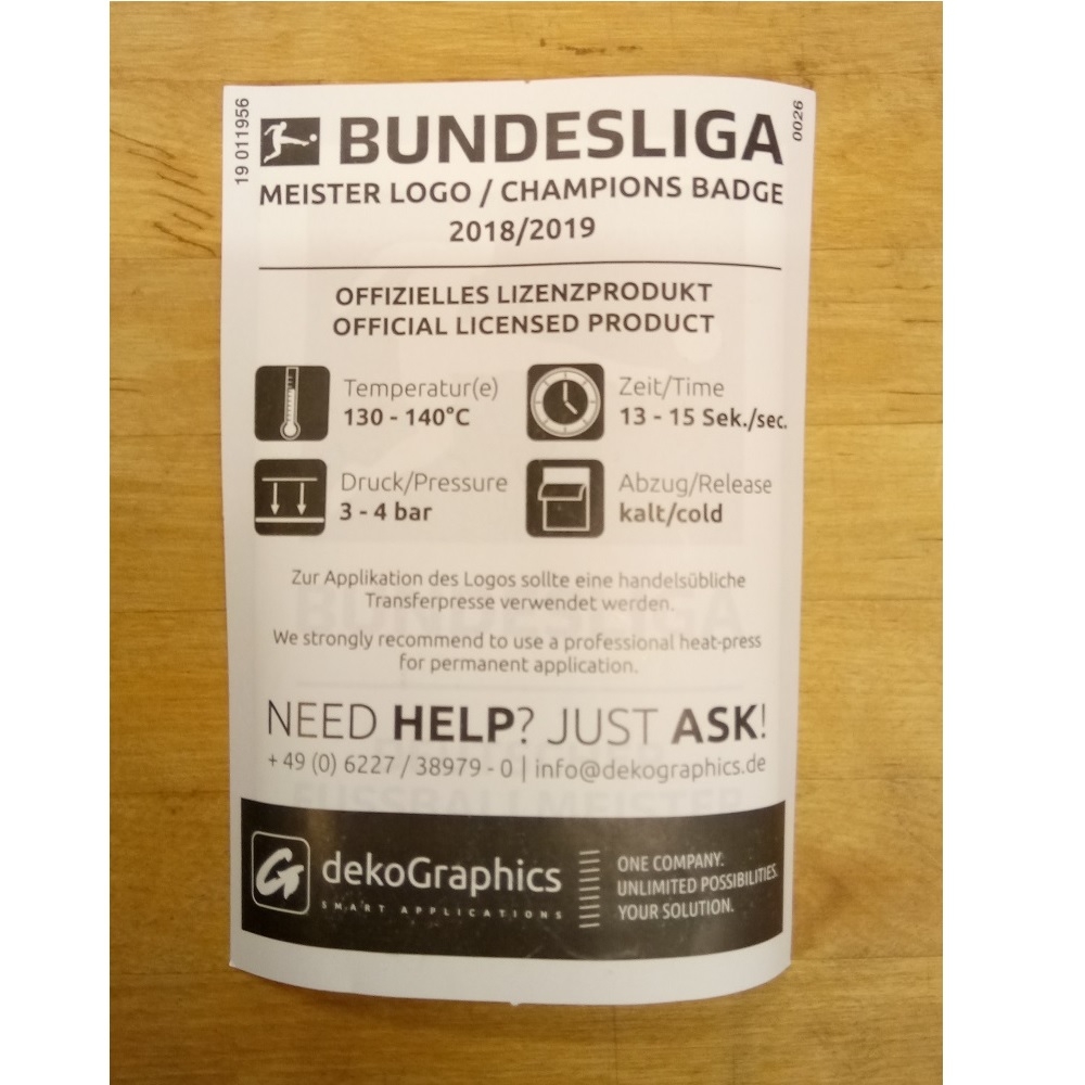 Bundesliga Meister 18 19 Sleeve Badge   Players Player S