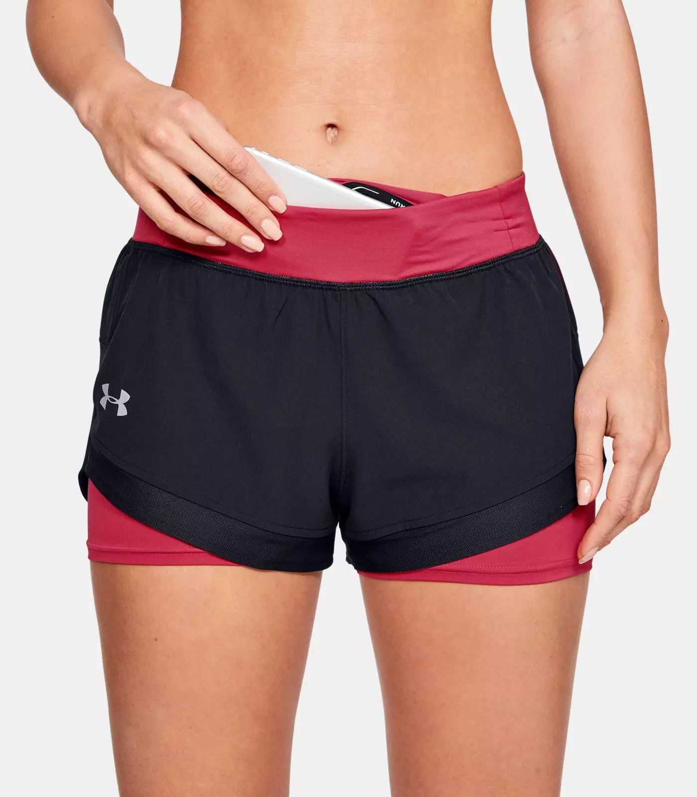 Kvinders Under Armour Qualifier Speedpocket 2 In 1 Løbeshorts   Black And Red Xl