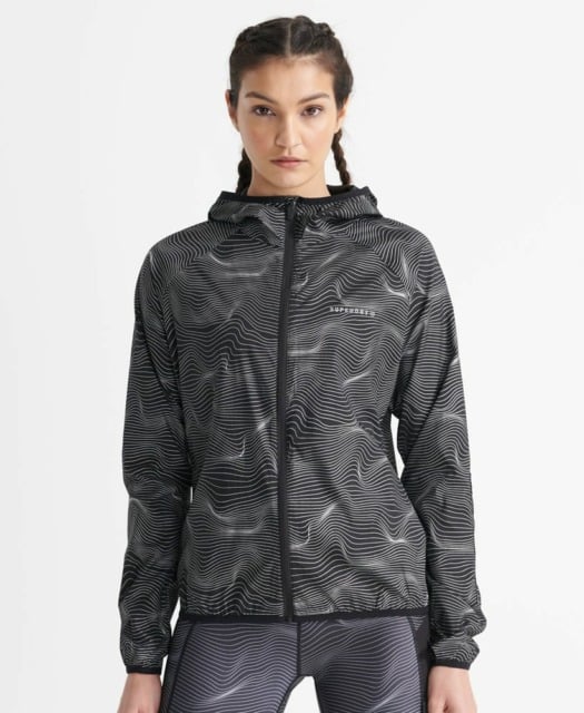 Superdry Sport   Running Superlight Jacket   Wave Print Black L