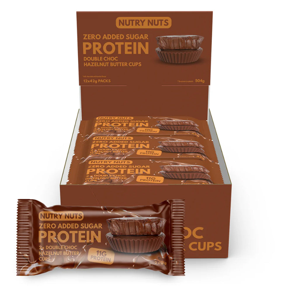 Nutry Nuts Hazelnut Butter Cups   Double Choc Hazelnut  12x 42g    Proteinsnacks