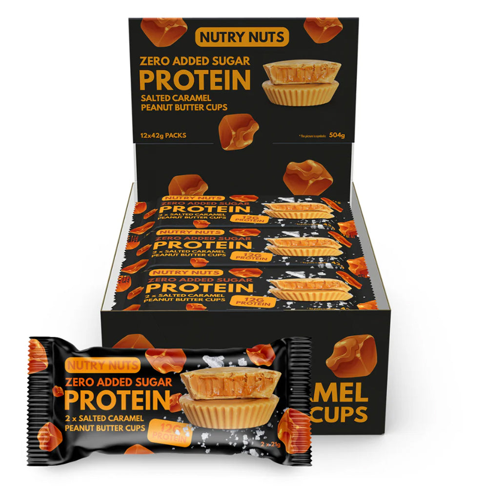 Nutry Nuts Peanut Butter Cups   Salted Caramel  12x 42g    Proteinsnacks